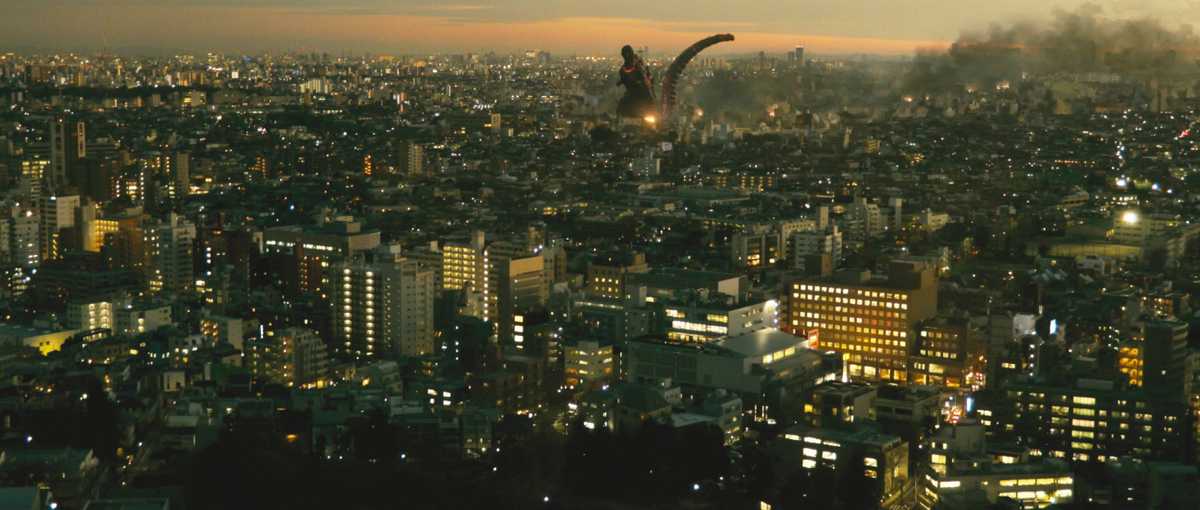 Godzilla in Tokyo, leaving a trail of destruction